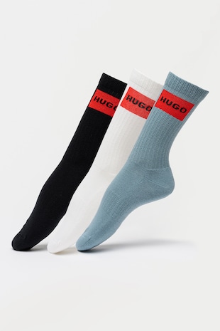HUGO Set de sosete lungi - 3 perechi, Alb/Negru/Albastru prafuit