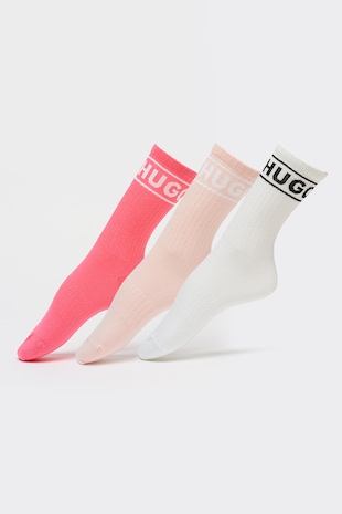 HUGO Set de sosete scurte Sporty - 3 perechi, Alb/Roz