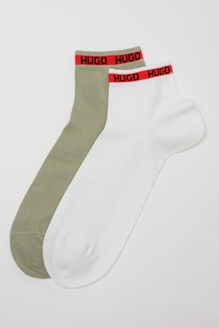 HUGO Set de sosete scurte din amestec de bumbac - 2 perechi, Rosu/Alb/Verde sparanghel