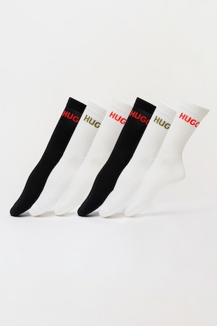 HUGO Set de sosete lungi cu striatii - 6 perechi, Alb/Negru/Kaki inchis