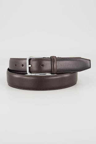 BOSS Curea din piele cu model uni, Maro inchis