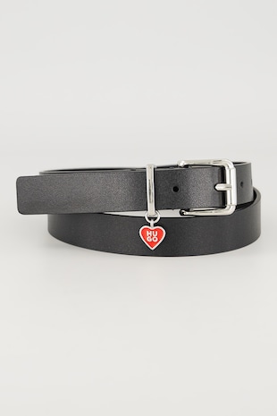 HUGO Curea din piele cu logo discret, Negru