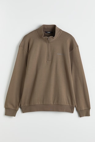 LC WAIKIKI Bluza de trening din amestec de bumbac cu fenta cu fermoar, Maro deschis/Caramel