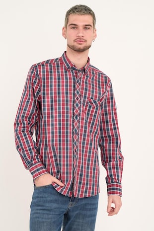 Lee Cooper Camasa de bumbac in carouri, Rosu/Alb/Bleumarin