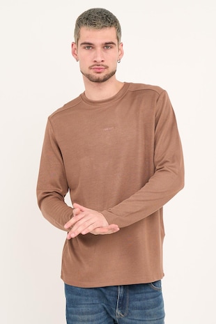 Timeout Bluza uni cu decolteu la baza gatului, Maro camel