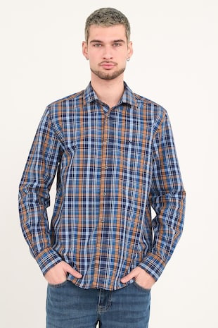 Lee Cooper Camasa in carouri cu maneci lungi, Caramel/Albastru