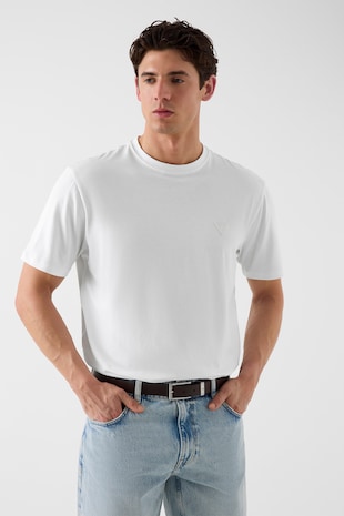 GUESS Tricou din amestec de modal si bumbac, Alb optic