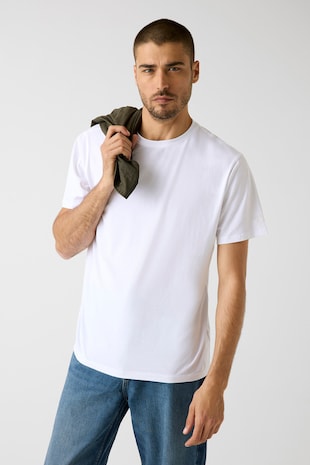 GUESS Tricou din amestec de modal cu decolteu la baza gatului, Alb