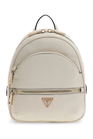 GUESS — Раница от еко кожа Manhattan II с външни джобове, Мръснобял