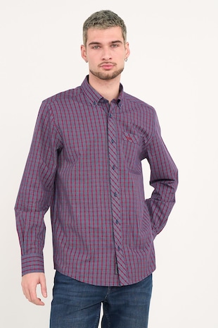 Lee Cooper Camasa in carouri cu buzunar aplicat pe piept, Rosu/Bleumarin