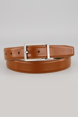 CALVIN KLEIN Curea din piele cu catarama patrata, Caramel