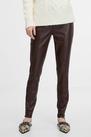 orsay Pantaloni slim fit de piele ecologica, Maro inchis
