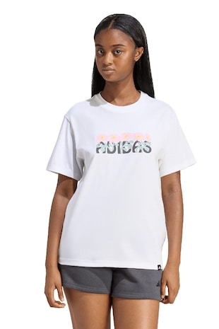 adidas Sportswear Tricou cu imprimeu logo si decolteu la baza gatului, Alb
