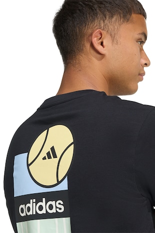 adidas Sportswear Tricou din bumbac cu decolteu la baza gatului, Negru/Galben pal