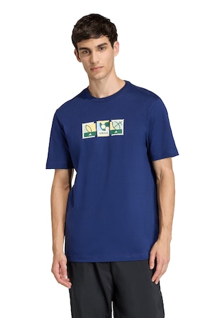 adidas Sportswear Tricou de bumbac cu imprimeu grafic pe piept, Galben/Bleumarin