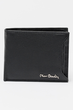 Pierre Cardin Portofel pliabil din piele cu logo, Negru
