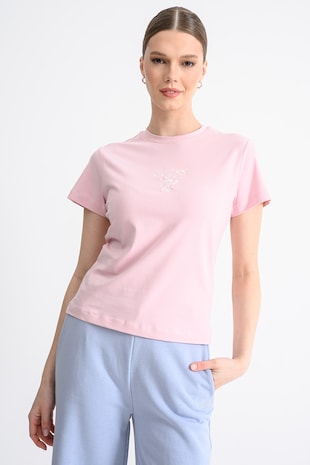 GUESS — Тениска с бродирано лого, Пастелнорозов