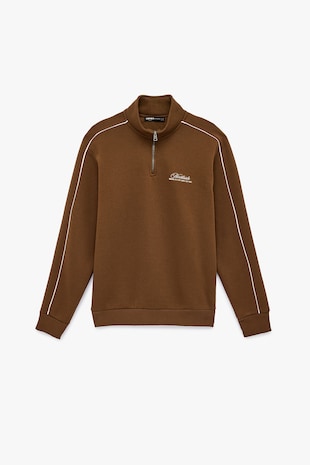 KOTON Bluza de trening cu fenta cu fermoar si benzi contrastante, Maro cognac