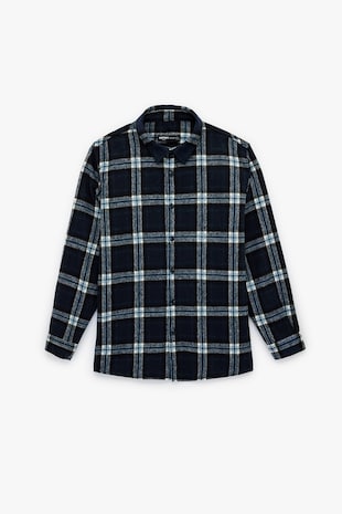 KOTON Camasa regular fit in carouri cu guler clasic, Bleumarin