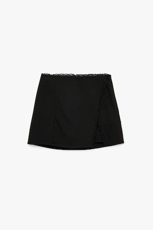 KOTON Fusta mini cu captuseala din dantela si slit lateral, Negru