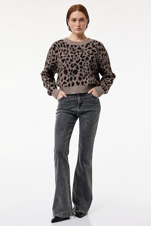 KOTON Blugi bootcut cu talie inalta Victoria, Gri inchis