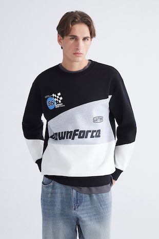LC WAIKIKI Bluza de trening cu imprimeu grafic, Negru/Gri/Alb murdar