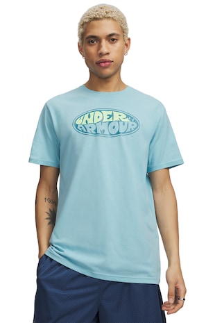 Under Armour Tricou slim-fit cu imprimeu logo, Albastru pastel