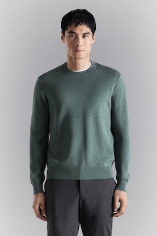 Pulover tricotat fin cu decolteu la baza gatului, Verde aqua...