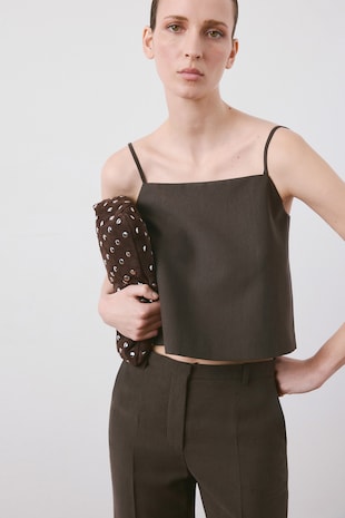 Bluza crop cu model uni, Maro inchis