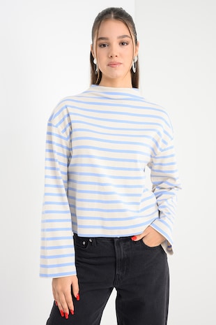 Bluza de bumbac organic, Bej/Albastru azur