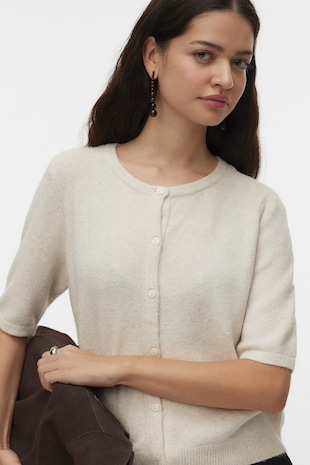 Vero Moda Cardigan cu decolteu la baza gatului si nasturi, Bej deschis