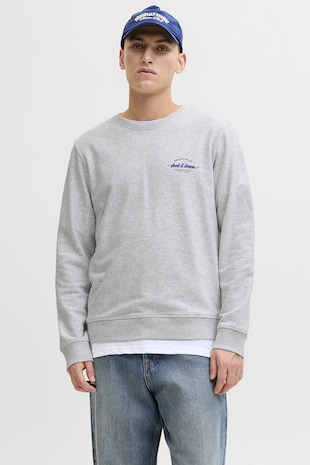 Jack & Jones Bluza de trening din amestec de bumbac organic cu logo discret, Gri deschis melange