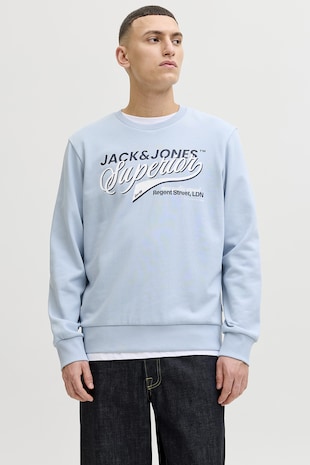 Jack & Jones Bluza de trening cu decolteu la baza gatului si imprimeu grafic, Albastru pastel