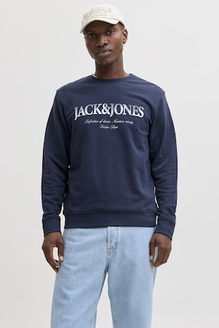 Jack & Jones Bluza de trening cu imprimeu logo, mansete si terminatii elastice, Bleumarin