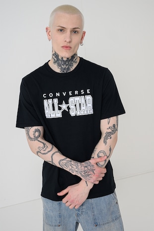 Converse Tricou de bumbac cu logo pe piept All Star, Alb/Negru