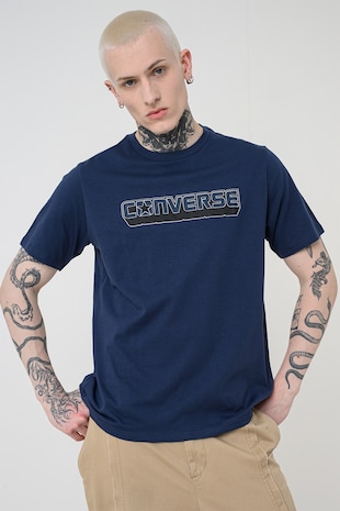 Converse Tricou cu imprimeu logo Dimension, Negru/Bleumarin