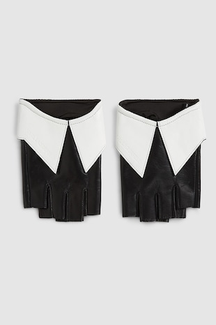 Karl Lagerfeld Manusi de piele fara material pe degete, Alb, Negru, Negru stins