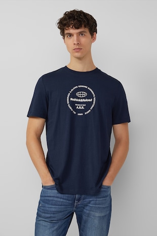 s.Oliver Tricou de bumbac cu text, Albastru inchis