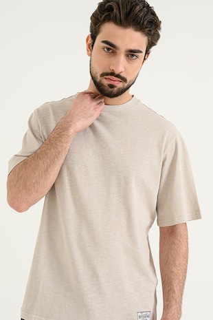 QS Tricou relaxed fit cu decolteu la baza gatului, Bej deschis