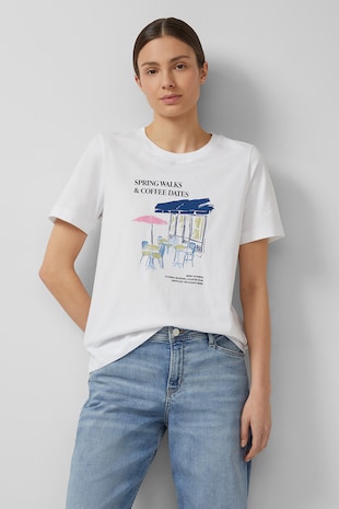 s.Oliver Tricou din bumbac cu imprimeu, Alb