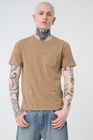 Levi's Tricou de bumbac cu buzunar pe piept, Maro deschis