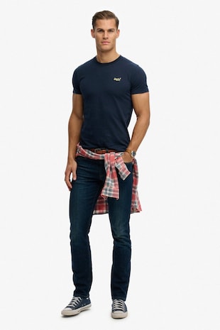 Superdry & Co Tricou din bumbac cu decolteu la baza gatului so logo brodat, Bleumarin