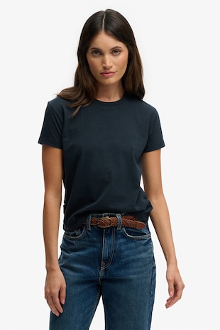 Superdry & Co Tricou din bumbac cu decolteu la baza gatului, Albastru ultramarin