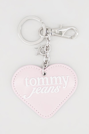 Tommy Jeans Breloc de piele ecologica cu inimi si logo brodat, Alb/Roz pastel