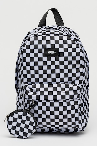 Vans Rucsac cu cu in carouri Old Skool, Albwqegewqf, Negru/Alb optic, 22 l
