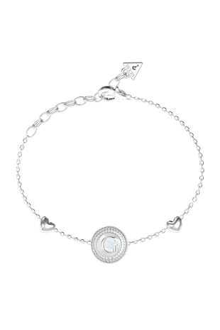 GUESS Bratara de otel inoxidabil cu cristal si moneda, Argintiu