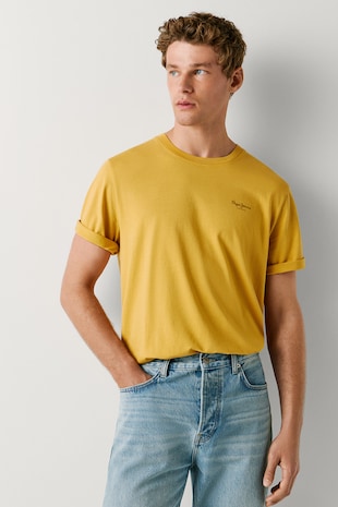 Pepe Jeans London Tricou din bumbac cu logo discret Jacko, Galben sofran