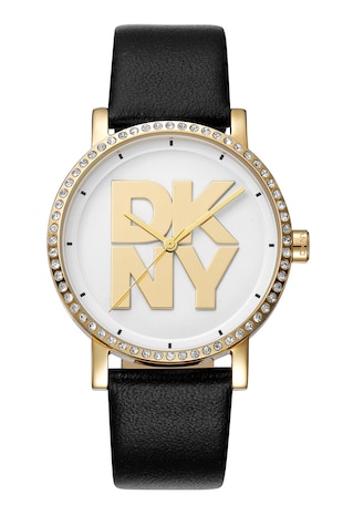 DKNY Ceas cu curea din piele, Auriu/Negru