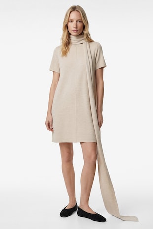 KOTON Rochie elastica cu guler scurt, Bej