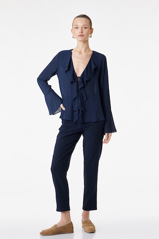 KOTON Pantaloni crop cu croiala conica, Albastru ultramarin